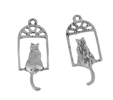 1x Bedel Kat in raam Donker Zilver