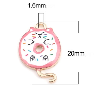 1x Bedeltje Kat Emaille roze/wit