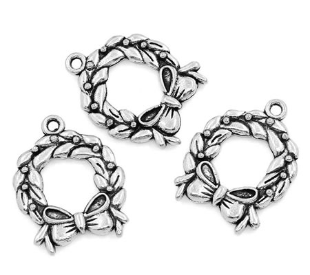 1x Kerst Bedeltje Krans Donker Zilver