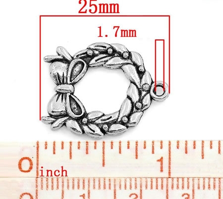 1x Kerst Bedeltje Krans Donker Zilver