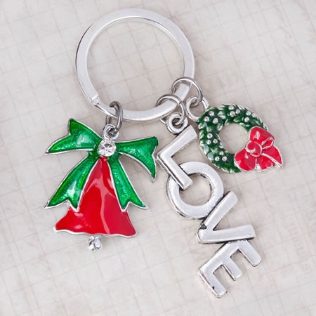 1x Kerst sleutelhanger Donker Zilver