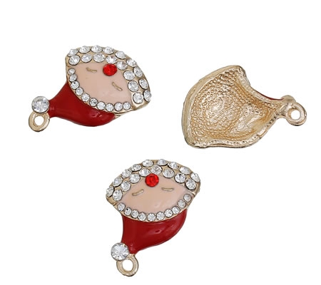 1x Kerst Bedeltje Kerstman Emaille/Goud