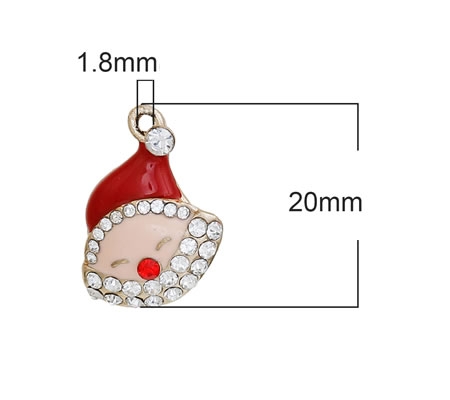 1x Kerst Bedeltje Kerstman Emaille/Goud