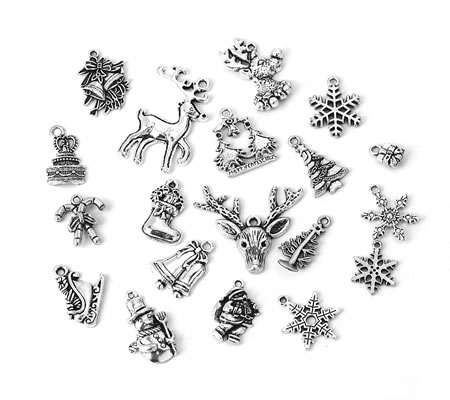 19 stuks Kerstbedeltjes Donker Zilver