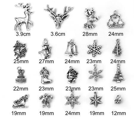 19 stuks Kerstbedeltjes Donker Zilver