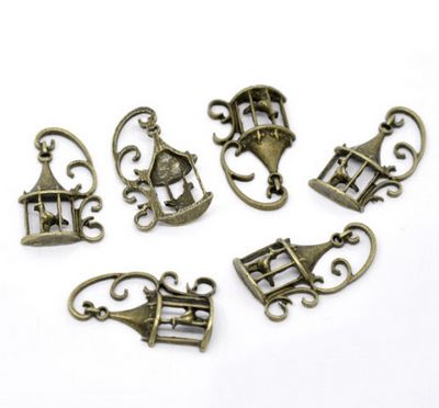 1x Bedeltje Vogelhuisje Brons 20 x 12 mm