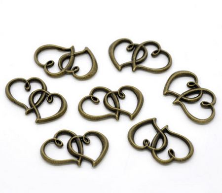 1x Bedel / Hanger Hartjes Brons