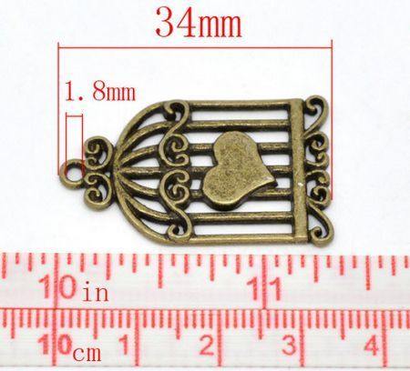 1x Bedeltje Vogelhuisje Brons 34 x 20 mm