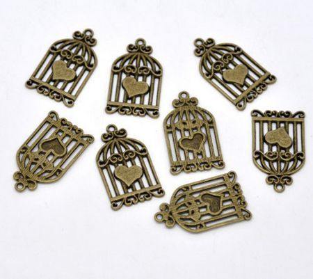 1x Bedeltje Vogelhuisje Brons 34 x 20 mm