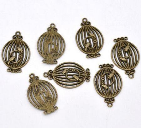 1x Bedeltje Vogelhuisje Brons 34 x 21 mm