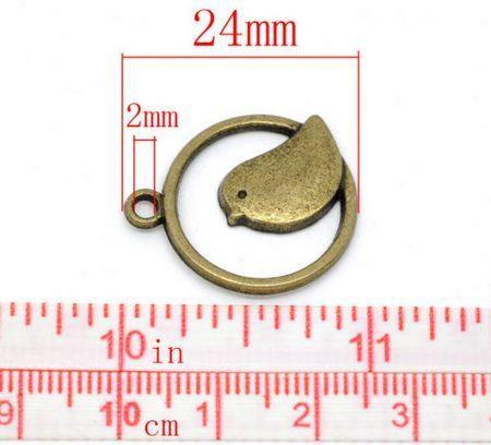 1x Vogelbedeltje in ring Brons