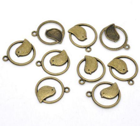 1x Vogelbedeltje in ring Brons