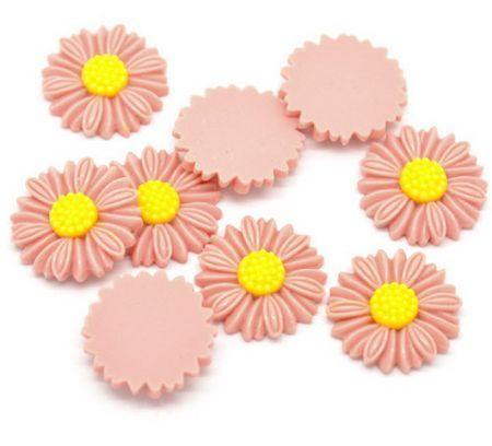 Cabochon zonnebloem roze/geel