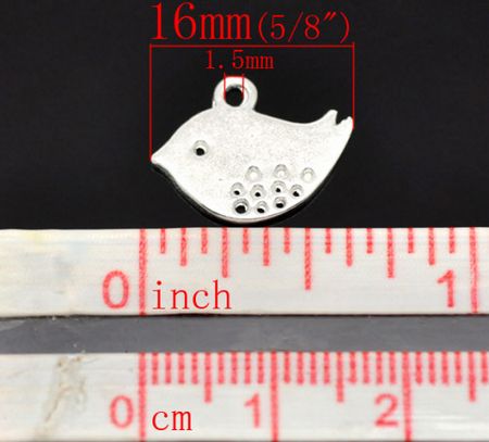 1x Bedeltje vogeltje / Licht zilver