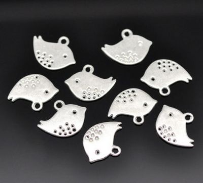 1x Bedeltje vogeltje / Licht zilver