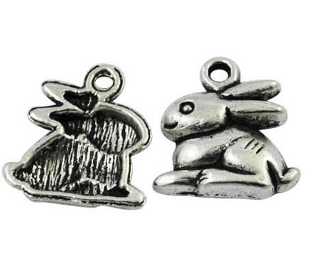 1x Konijn Bedeltje Donker Zilver