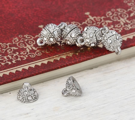 1x Magneetslotje met strass, donker zilver