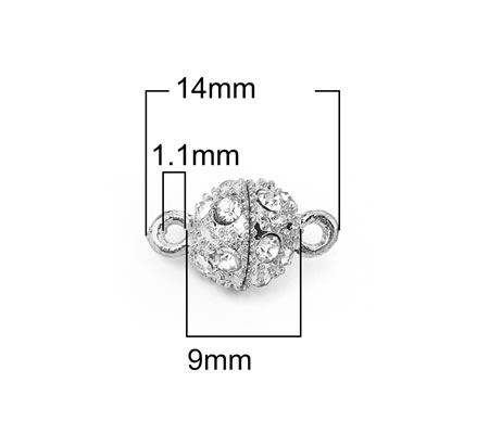 1x Magneetslotje met strass, donker zilver