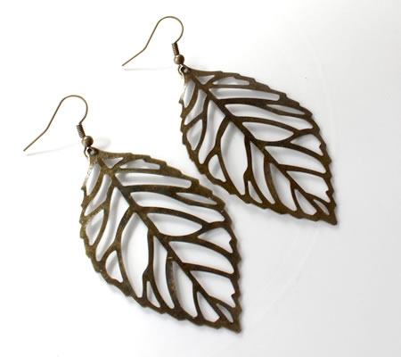 1x paar Oorbellen Blad - lichtgewicht Brons 60 mm