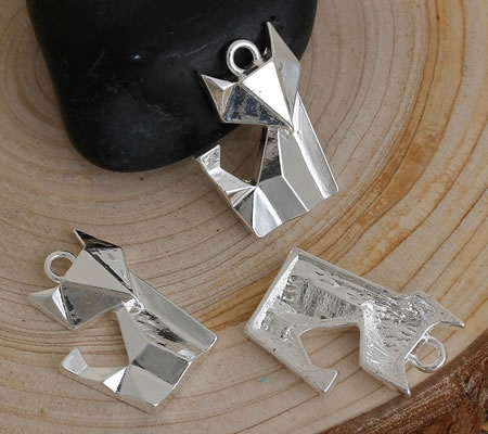 1x Bedel Kat in Origami Kat Licht zilver