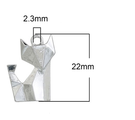 1x Bedel Kat in Origami Kat Licht zilver