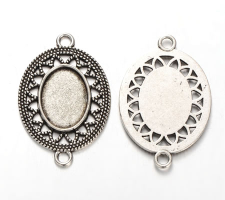 1x Connector Donker zilver Cabochon 13 x 18 mm