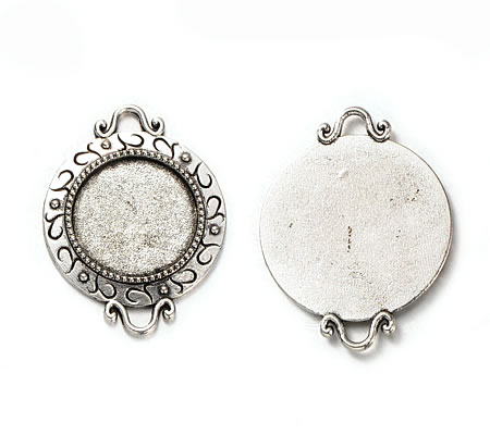1x Cabochon Connector Donker Zilver 18 mm
