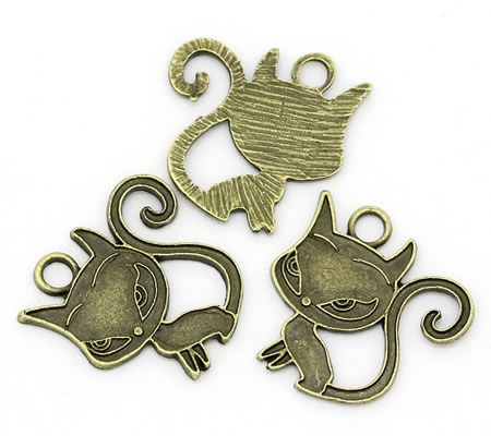 1x Bedeltje Kat/Poes Brons