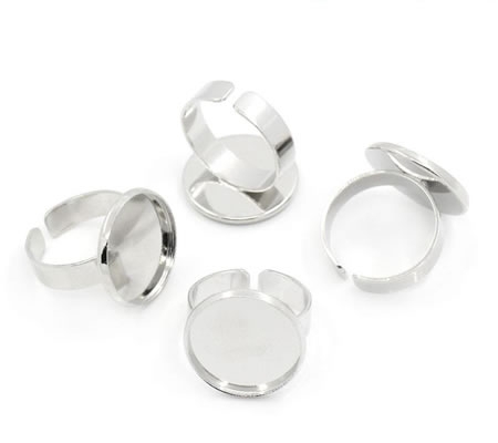 1x Donker Zilveren Cabochon Ring voor 18 mm