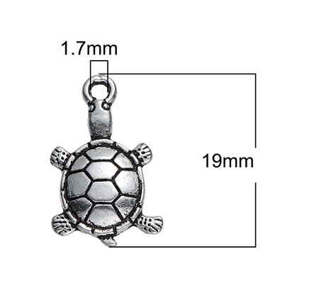 1x Bedeltje Schildpadje Donker Zilver