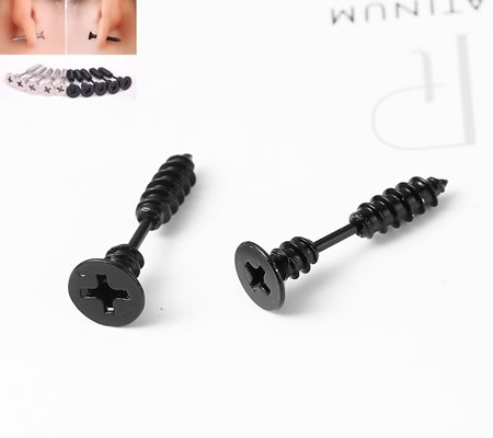 1x Oorbel Schroef Zwart (per stuk)