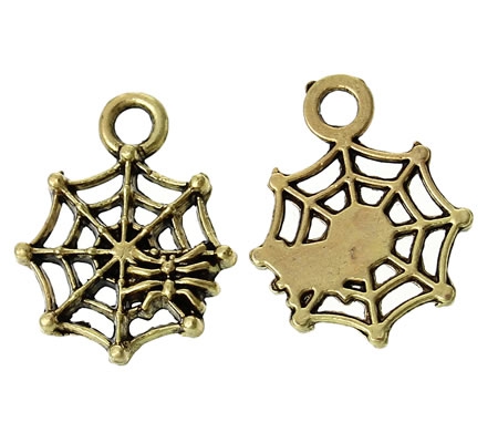 1x Bedeltje klein Spinnenweb Brons