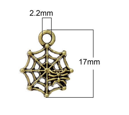1x Bedeltje klein Spinnenweb Brons