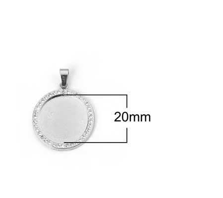 1x Cabochon hanger 20 mm Donker Zilver Strass