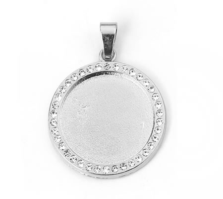 1x Cabochon hanger 20 mm Donker Zilver Strass