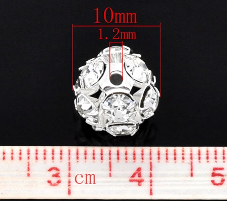 1x strass kraal 10 mm zilver/wit