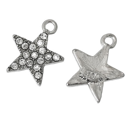 Strass Ster Bedeltje Donker Zilver