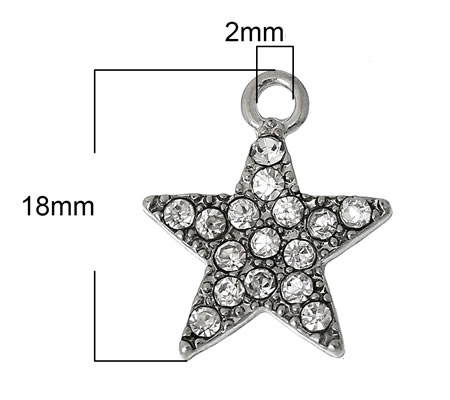 Strass Ster Bedeltje Donker Zilver