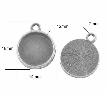 1x Cabochon Bedel Donker Zilver 12 mm