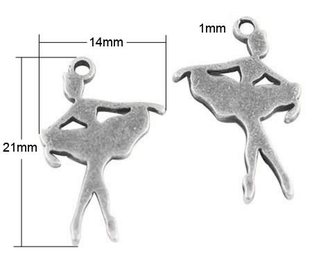 1x Bedeltje Ballerina Donker Zilver 21 mm