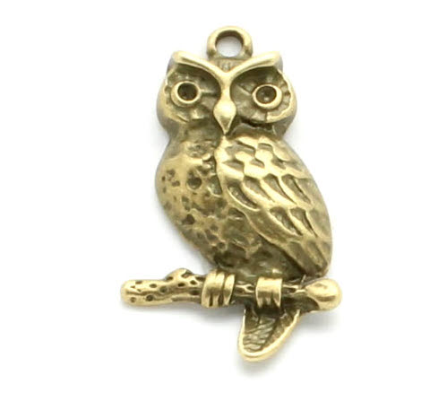 1x Bronzen Bedel Uil 33 x 18 mm