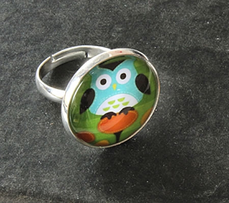 Ring Lichtzilverkleurig met groen/turquoise