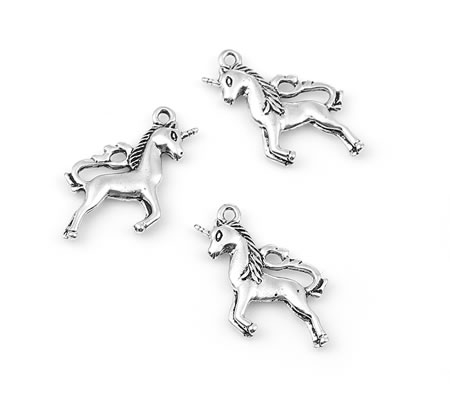 1x Bedeltje Eenhoorn Paard Donker Zilver