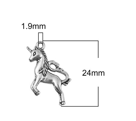 1x Bedeltje Eenhoorn Paard Donker Zilver