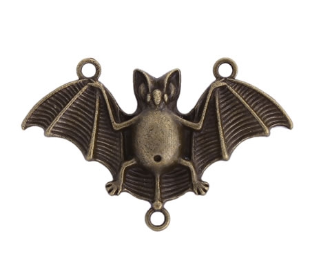 1x Grote Connector/bedel Vleermuis Donker Zilver