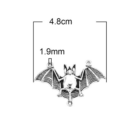 1x Grote Connector/bedel Vleermuis Donker Zilver