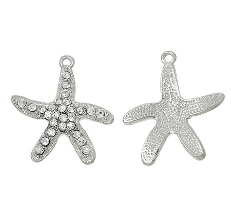 1x Zeester Bedeltje Licht Zilver Strass