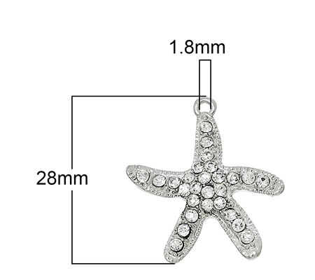 1x Zeester Bedeltje Licht Zilver Strass